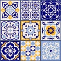 Collection of 9 ceramic tiles in turkish style. Seamless colorful patchwork. Endless pattern can be used for ceramic tile Royalty Free Stock Photo